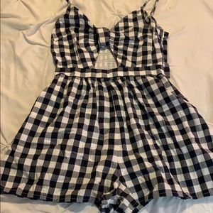 Blue and white checkered romper